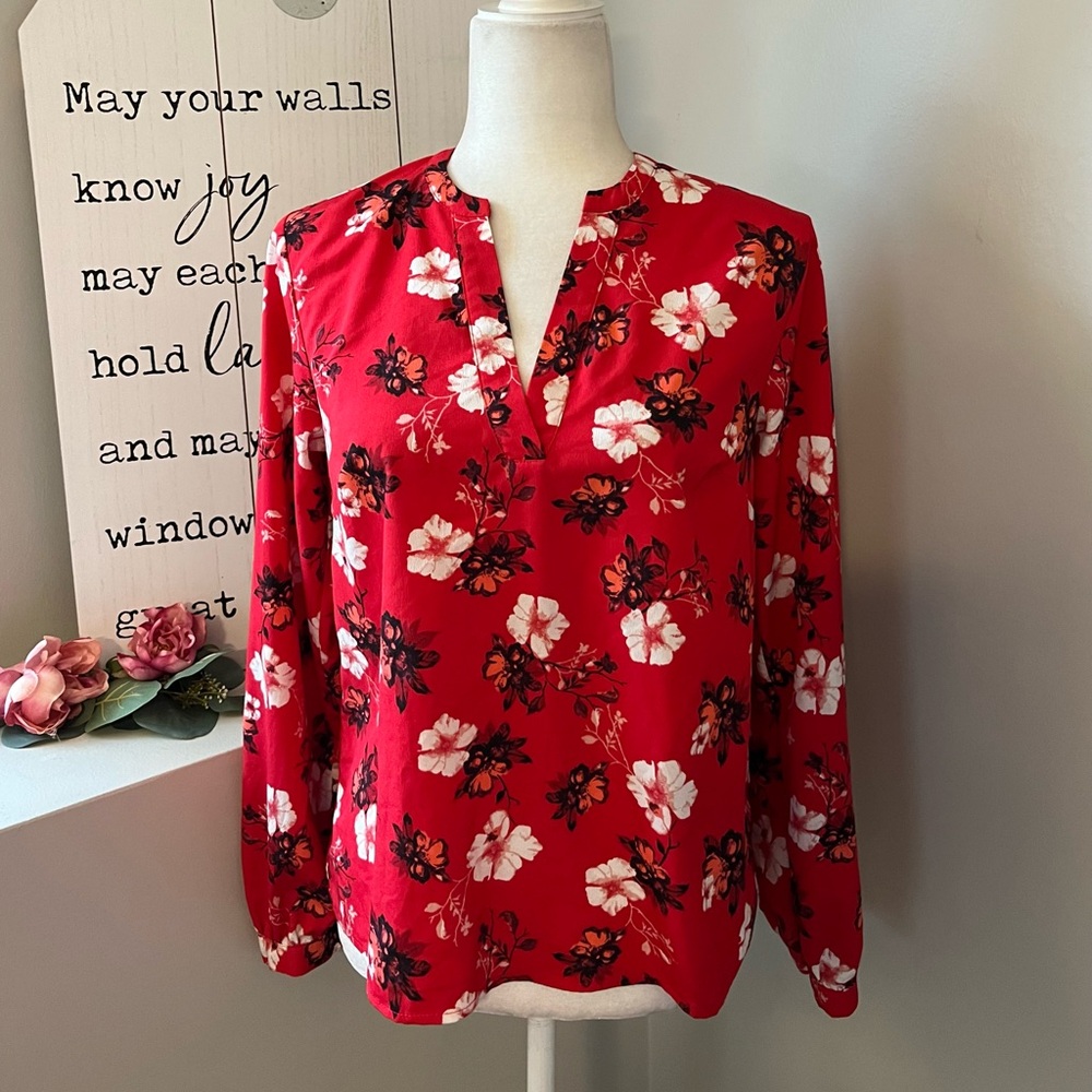 a new day Red Floral Split-Neck Blouse